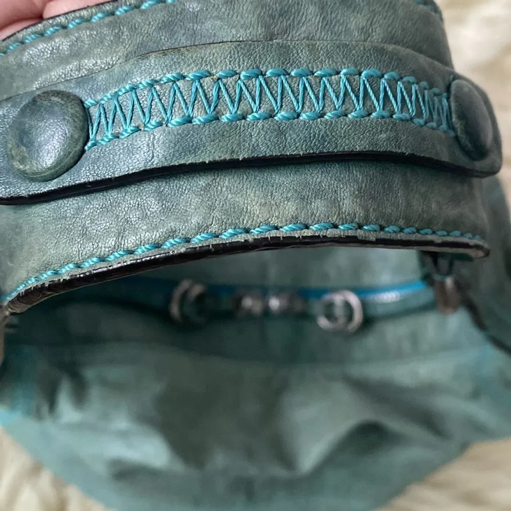 Rare Vintage Juicy Coutcher Teal Large leather Bag Boho Slouchy Distressed